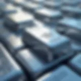 Close-up view of silver bullion bars reflecting market value.