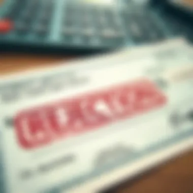 Close-up of a rejected check with a reason stamp